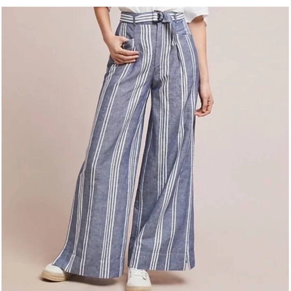 Anthropologie chambray /white striped trousers